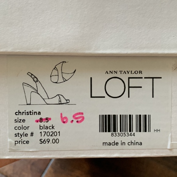 LOFT Christina Black Leather Platform Peep Toe Slingback Heels Size 6.5 - Picture 15 of 16